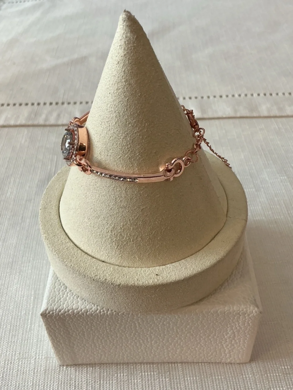 Rhinestone Rose Gold Tone Bangle Style Bracelet